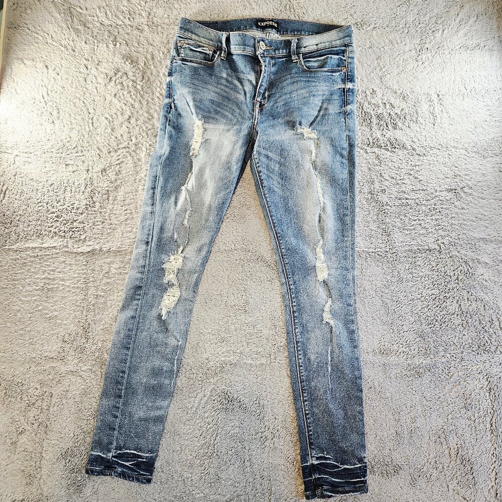 Womens Express Distressed Mid Rise Legging Jeans Size 10 Stretch